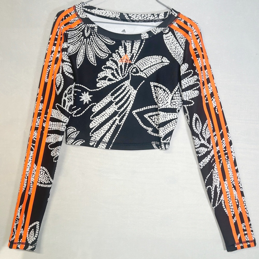 Adidas Farm Rio Floral Crop Top Black White Orange Long Sleeve S
